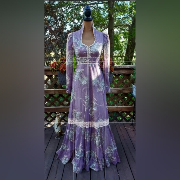 Vintage 70's Gunne Sax by Jessica Prairie Cottagcore Corset Boho Maxi Dress - Picture 1 of 15